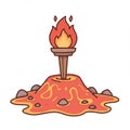Stylized Volcano with Lava Rocks and Pixel Art Torch with Fire on White Background Royalty Free Stock Photo