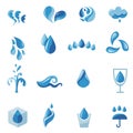 Stylized water and splash. Set with different abstract blue emblems. Modern logotypes and symbols for your design projects. Flat