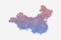 Stylized watercolor map of Mainland China with splotches isolated on a pure white background. A gradient of blush pink and dusty