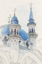 Watercolor sketch painting of Kul Sharif mosque