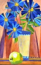 Stylized watercolor still life. Vase with large bl Royalty Free Stock Photo