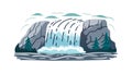 Stylized Waterfall with Blue Water and Rocky Cliffs, vector design Generative AI Royalty Free Stock Photo