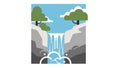 Stylized waterfall cascading between two gray cliffs adorned Royalty Free Stock Photo