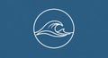 A stylized wave logo is set against a solid blue background. The design features a Royalty Free Stock Photo