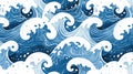 Stylized waves crash in a repeating pattern of deep blues and crisp whites, capturing the rhythmic beauty of the ocean Royalty Free Stock Photo