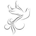 Stylized white bird with big feathers on a white background