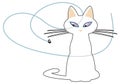 Stylized white cat following a passing fly with her eyes.