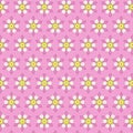 Stylized white chamomile flowers and openwork leaves on a light pink background Seamless pattern Royalty Free Stock Photo