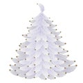 Stylized white Christmas tree made of feathers and beads. Holiday symbol. Vector illustration isolated on white Royalty Free Stock Photo