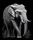 Stylized white elephant isolated on black background