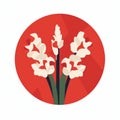 Stylized White Flower Illustration On Red Background: A Fusion Of Chinese Iconography And Vietnamese Tradition Royalty Free Stock Photo