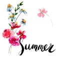 Stylized wild flowers with title Summer