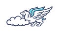 Stylized Winged Horse Pegasus Vector Emblem Resting on a Puffy Cloud, vector design Generative AI Royalty Free Stock Photo