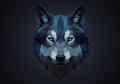 Stylized wolf head in a blue-gray low-poly design against a dark background. The Royalty Free Stock Photo