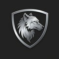 A stylized wolf head logo in metallic silver is set against a dark background. The wolf Royalty Free Stock Photo