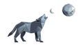 Stylized Wolf Howling at Moon, Geometric Night Scene, vector design Generative AI Royalty Free Stock Photo