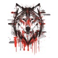 Stylized wolf with paint splatters, vector illustration isolated on white