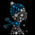 Stylized woman head, snowflakes. Winter season.