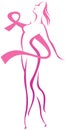 Stylized woman silhouette and breast cancer awareness pink ribbo