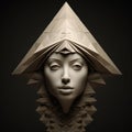 Geometric Girl In Hat Organic Sculpting And Egyptian Iconography 3d Illustration