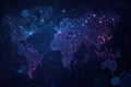 Digital world map illuminated by cosmic lights and connections Royalty Free Stock Photo