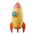 Stylized Yellow and Orange 3D Rocket Ship with Teal Window on White Background spaceship Royalty Free Stock Photo