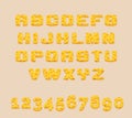 Stylized yummy yellow vector Swiss cheese abc alphabet and digits. Use letters to make your own text