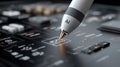 Stylus interacting with futuristic digital interface symbolizing artificial intelligence and technology Royalty Free Stock Photo