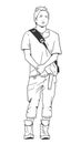 Illustration of young asian male standing in casual street wear in black and white