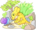 Styracosaurus looking at snail Royalty Free Stock Photo