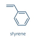 Styrene ethenylbenzene, vinylbenzene, phenylethene polystyrene building block molecule. Skeletal formula.