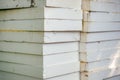 Styrofoam insulation boards stacked on construction site