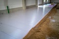 styrofoam panels are laid on the floor of a newly built factory building for insulation purposes Royalty Free Stock Photo