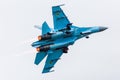 Ukrainian Air Force Su-27 Flanker banks at full power