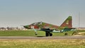 Su25 frogfoot attack aircraft close up in the sky with clouds