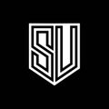 SU Logo monogram shield geometric black line inside white shield color design