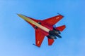 Su-30LL flying laboratory aircraft performs a demonstration flight