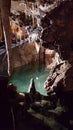 Su Mannau cave with stalactites' pipe organ and inner water lake Royalty Free Stock Photo