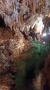 Su Mannau cave in Sardinia with stalactites' pipe organ and inner water lake Royalty Free Stock Photo