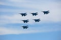 The SU30-SM team demonstrates aerobatics on a 4+ generation fighter Royalty Free Stock Photo