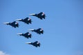 The SU30-SM team demonstrates aerobatics on a 4+ generation fighter Royalty Free Stock Photo