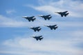 The SU30-SM team demonstrates aerobatics on a 4+ generation fighter Royalty Free Stock Photo