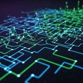 Sualization featuring a complex network of blue and green interconnected Royalty Free Stock Photo