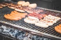 Sausages on barbecue grill - grilling sausage