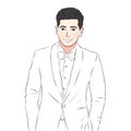 Suave Gentleman in a Well-Tailored Tuxedo: Illustration of a Handsome Man with a Charming Smile Royalty Free Stock Photo