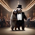 A suave sloth in a tuxedo and bowtie, waltzing with a partner at a ball3 Royalty Free Stock Photo