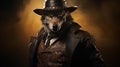 Suave wolf detective in stetson and fringed jacket ai generated character anthropomorphic