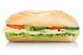 Sub deli sandwich baguette with cheese side view isolated