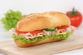 Sub deli sandwich baguette with ham for breakfast