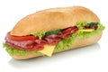 Sub deli sandwich baguette with salami isolated